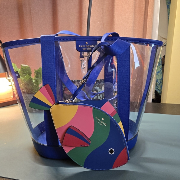 KATE SPADE What A Catch Top Handle Clear Novelty Tote with Fish Pouch Rare - Picture 3 of 9